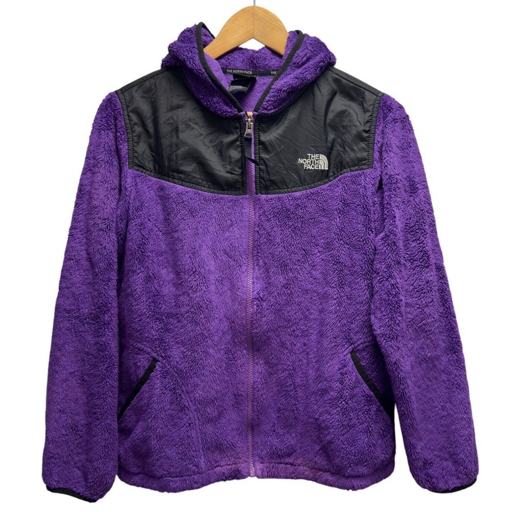 The North Face Girls XL Osito Full Zip Purple Teddy Fleece Hooded Sweater Jacket